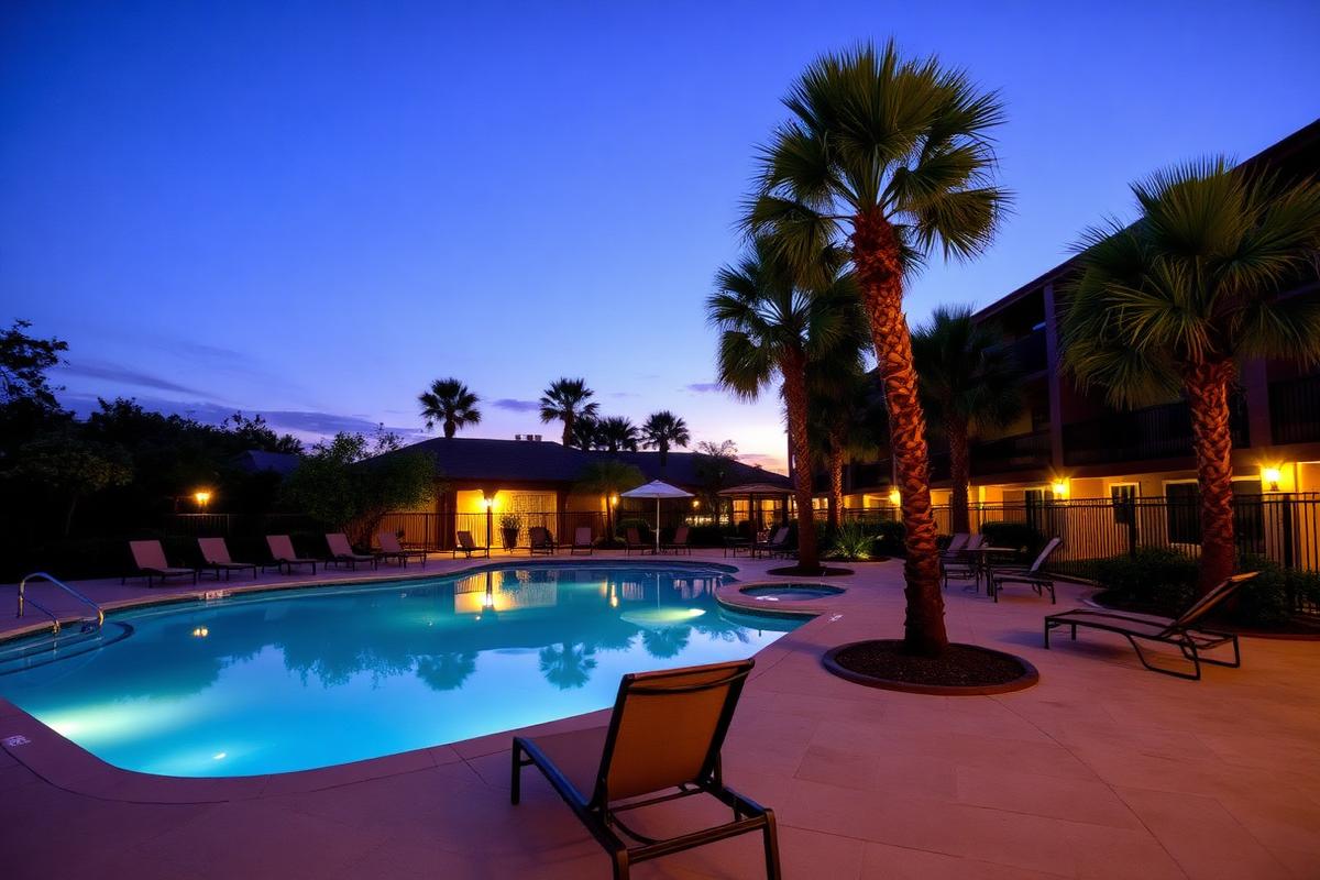 Outdoor pool at dusk